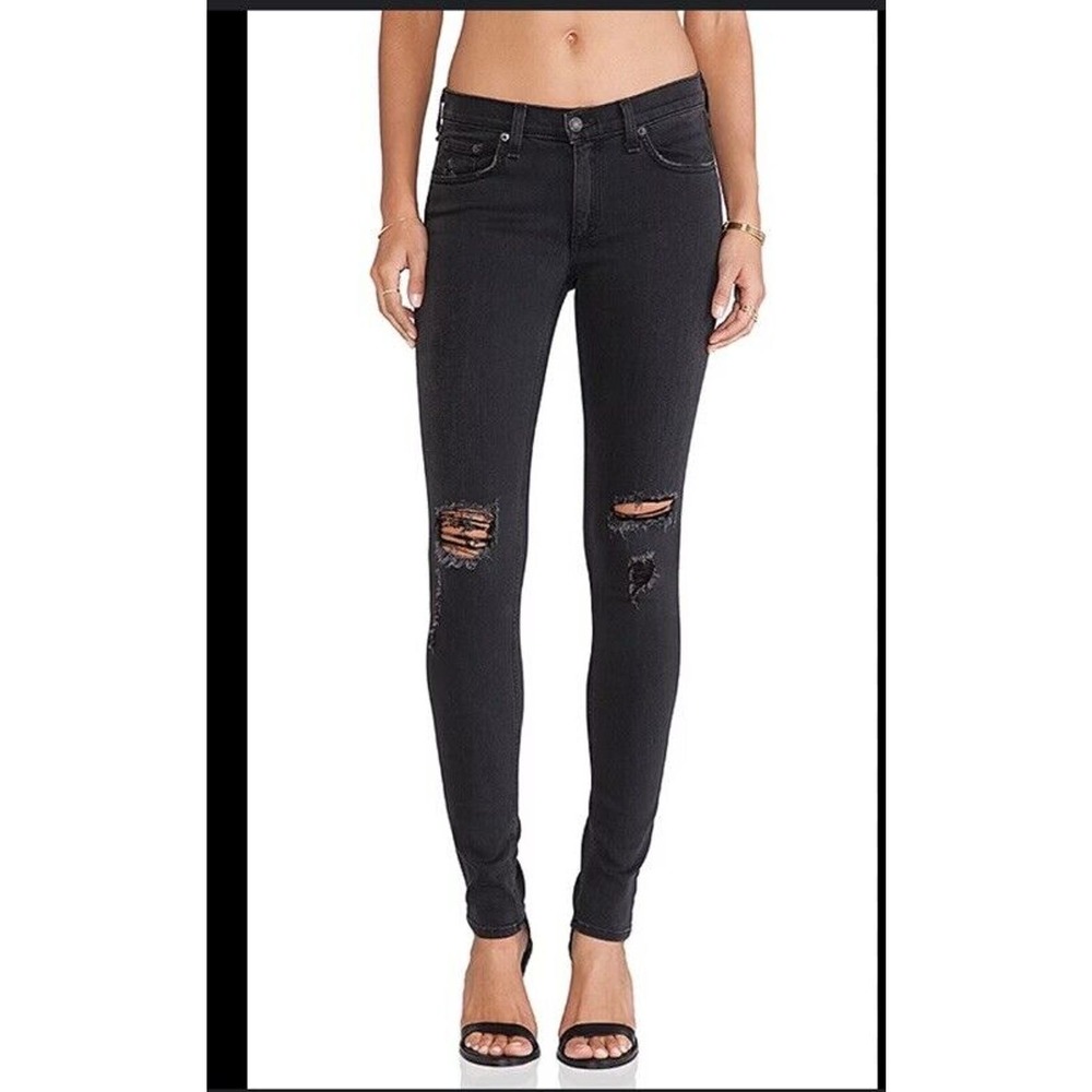 Rag & Bone Women’s Black The Skinny Soft Rock With Holes Distressed Jeans 27